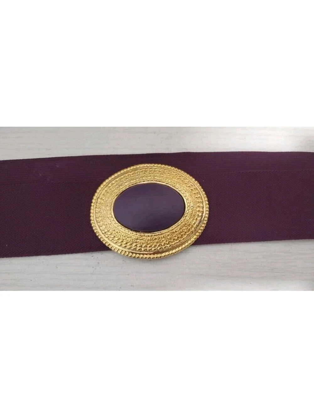 Vintage Day-Lor 80s Purple Elastic Cinch Belt L - XL Leather Buckle USA EUC